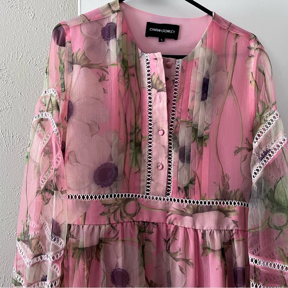 Cynthia Rowley Pink Organza Floral Dress size L